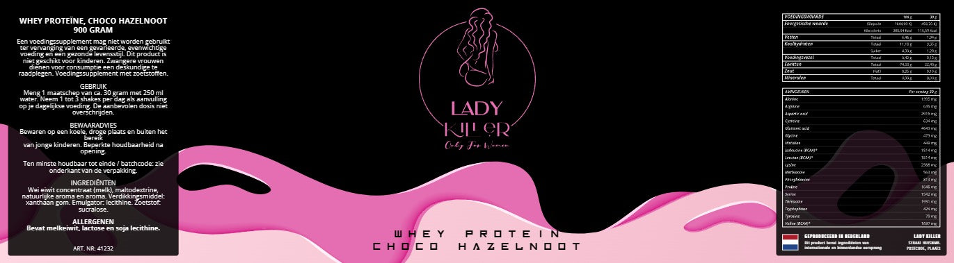 Whey Protein CHOCO HAZELNOOT lady killer 900 GRAM